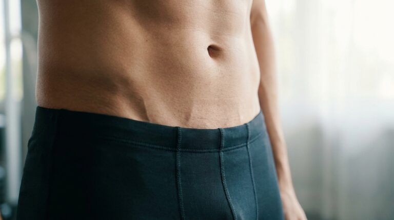 Cadrage réaliste et sensuel sur la ceinture d'Apollon et les abdominaux inférieurs masculins