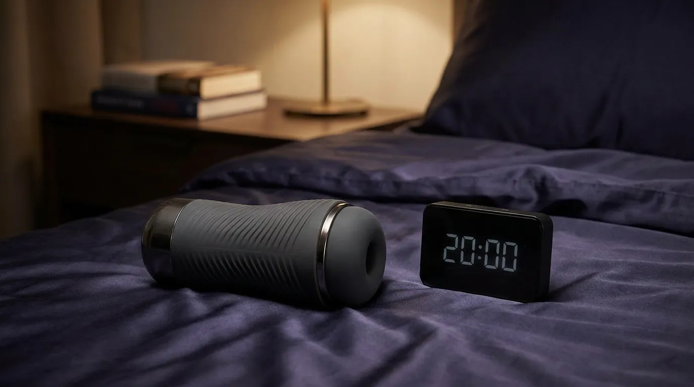 masturbateur sur un lit avec chrono